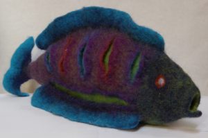 three dimensional felt fish made in Wales by Mandy Nash